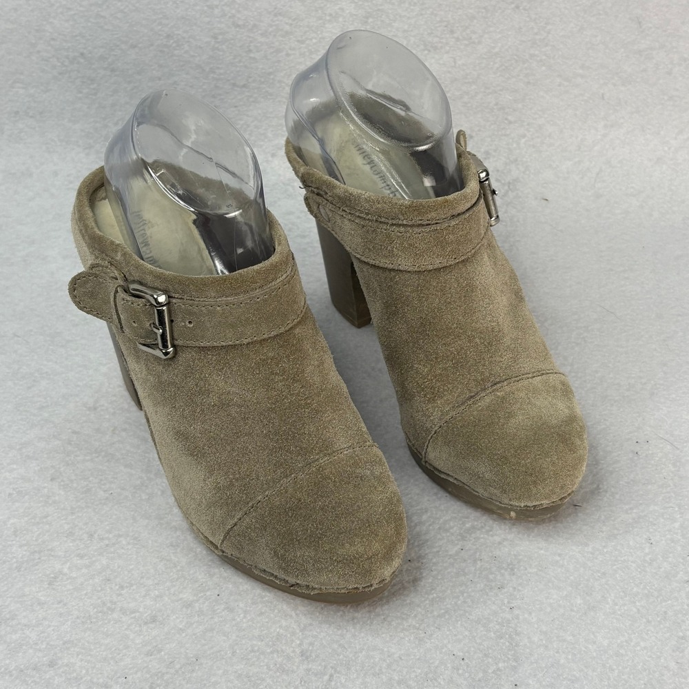 Jeffrey Campbell Womens Sz 8 Taupe Suede Clog Buckle Accent Heeled Mules Shoes - Picture 3 of 8